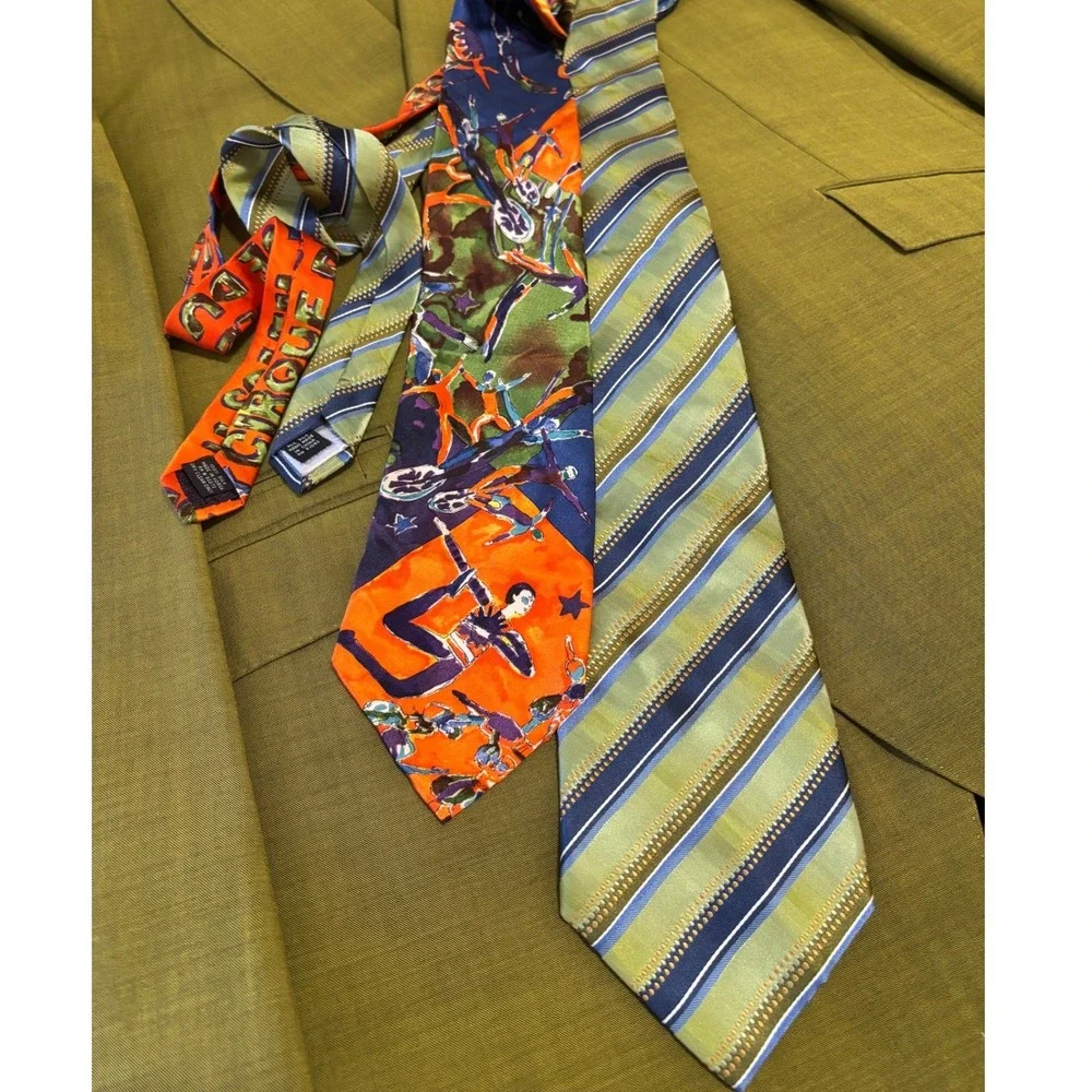 Mens Silk Ties Cirque du Soleil & Steve Harvey OS Lot of 2 Green Multicolor